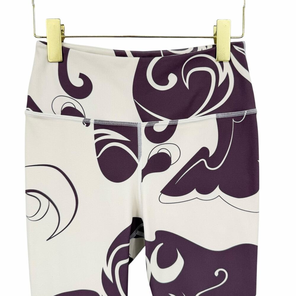Noli Sz S Wine Cream Abstract Print Mock Neck Crop Top Yoga Barre Legging Set - Picture 7 of 11